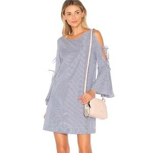 Avec Les Filles Dress XS Bell Sleeve Navy White Stripe Spring Summer 109% Cotton